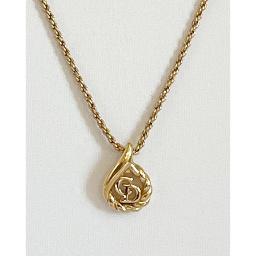CHRISTIAN DIOR CD Logo Gold Tone Twisted Rope Pendant Necklace 17"